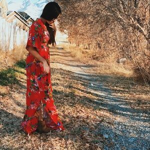 Red floral maxi dress- NEW